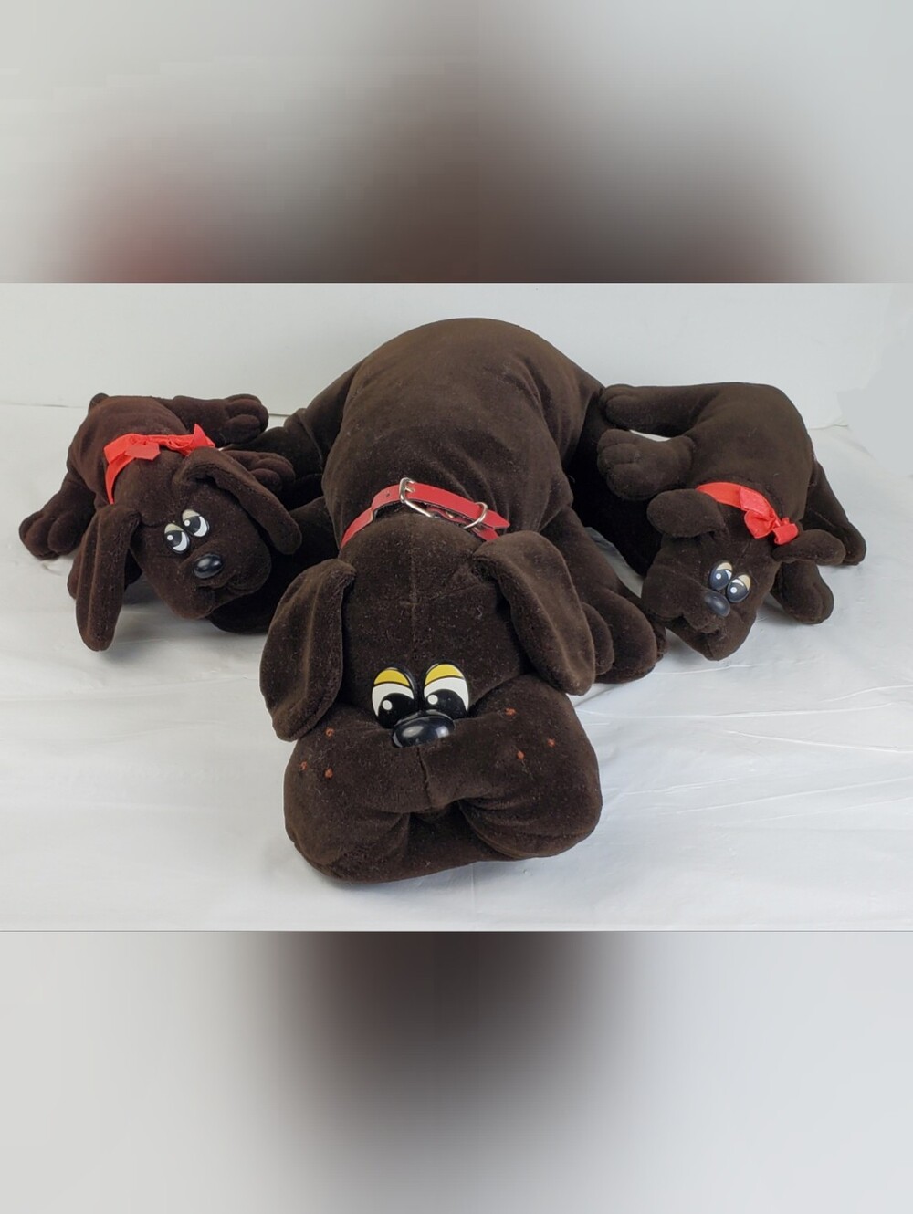 Tonka VTG 1985 Brown Pound Puppies 1 Large 2 Small Newborn Puppies Korea - GUC